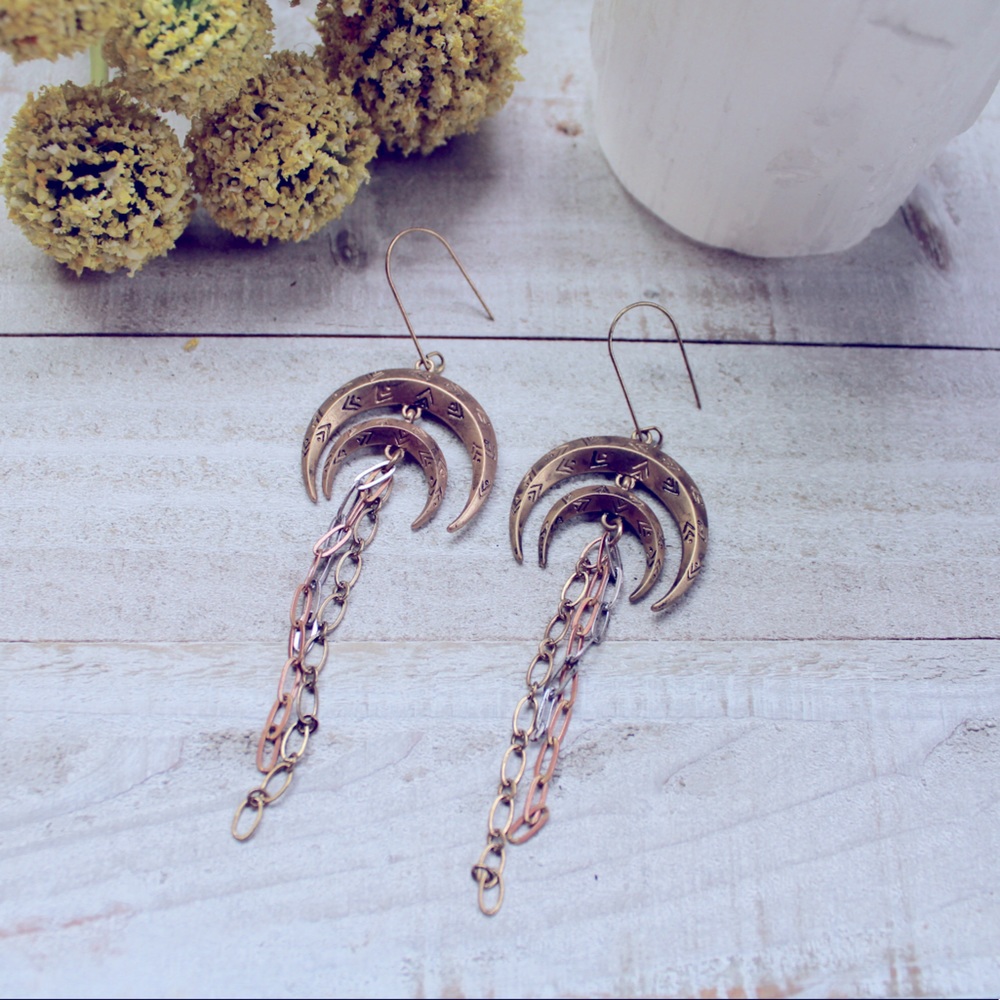 Gold Crescent Dangle Earrings